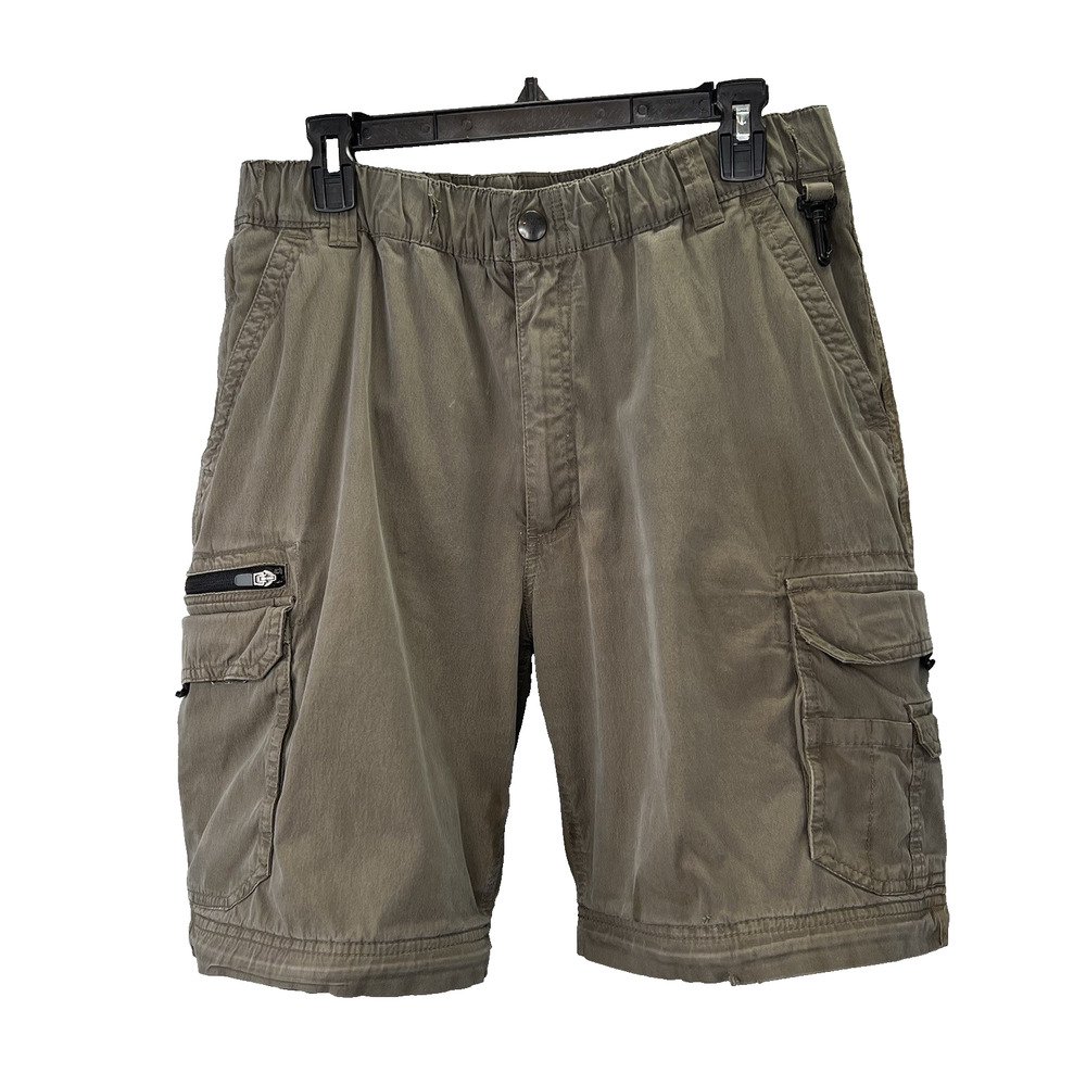 BC Clothing Convertible Cargo Shorts L 32" Waist Elastic Olive Green Utility